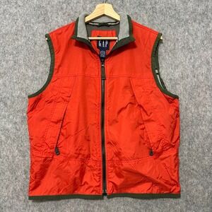 Vintage GAP Men's Orange Nylon Vest Full Zip Pockets Size S Hiking Outdoor